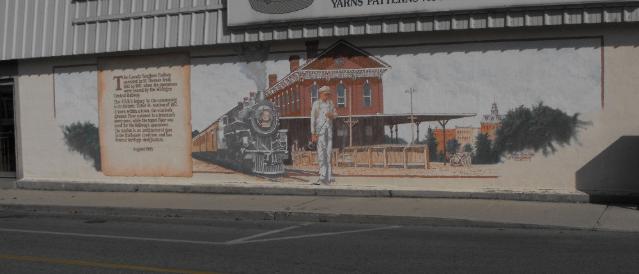 St. Thomas mural on side of Parkspin yarns building